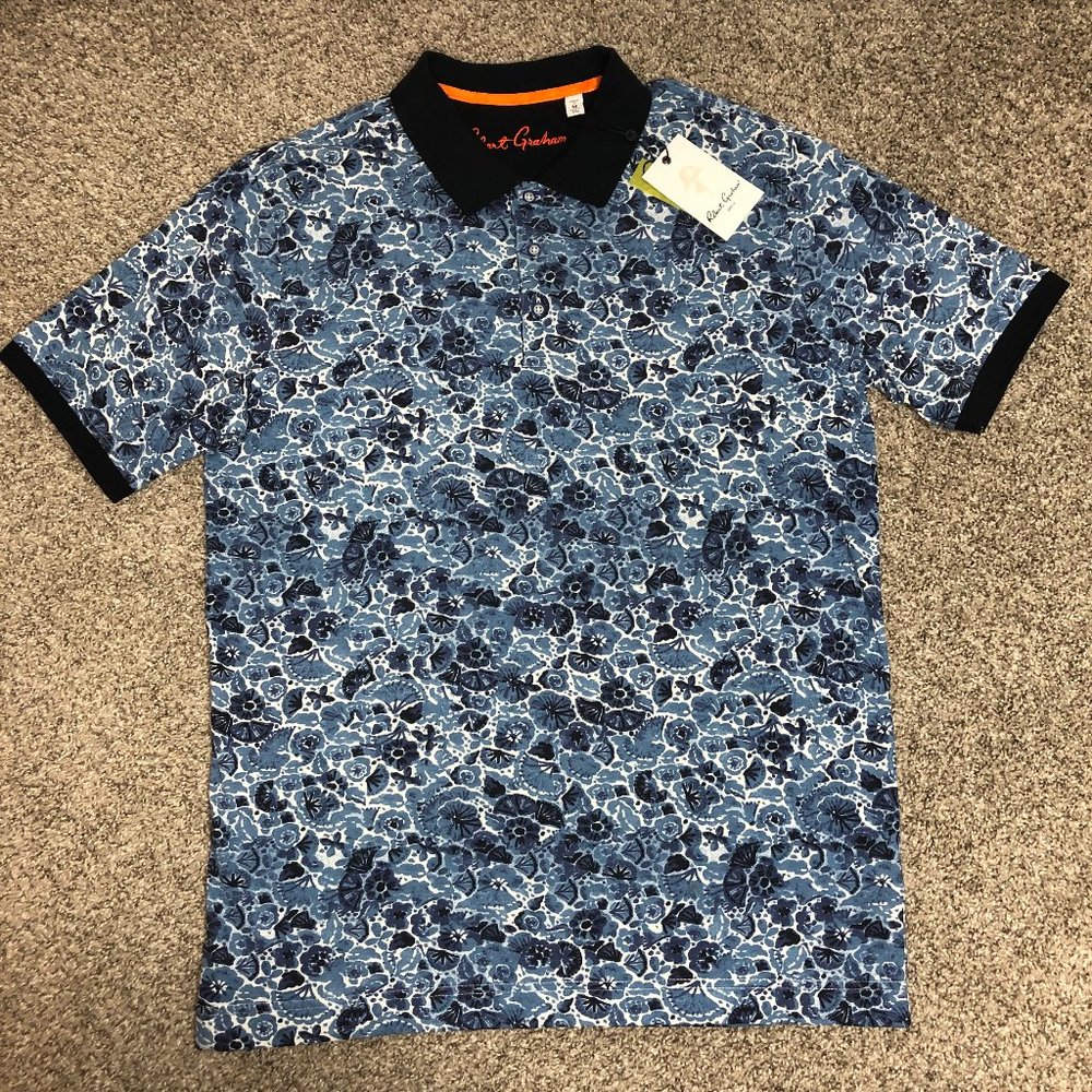 New Robert Graham Amaro Short Sleeve Classic Fit T Polo Shirt Size Medium